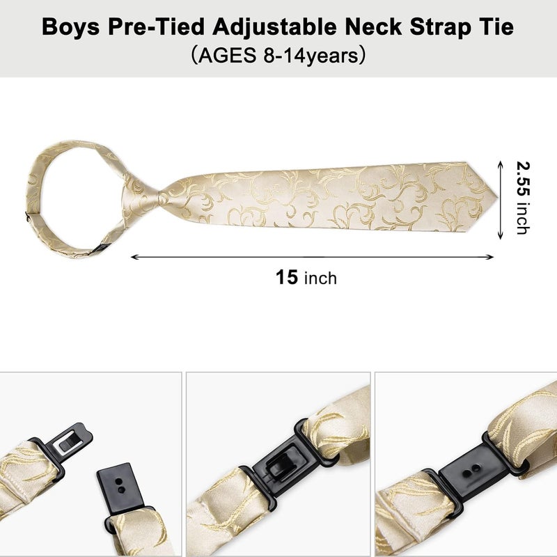 DiBanGu Boys Pre-tied Neckties and Pocket Square Set Adjustable Strap Tie for Kids Wedding Party Graduation School Uniforms - Image 3